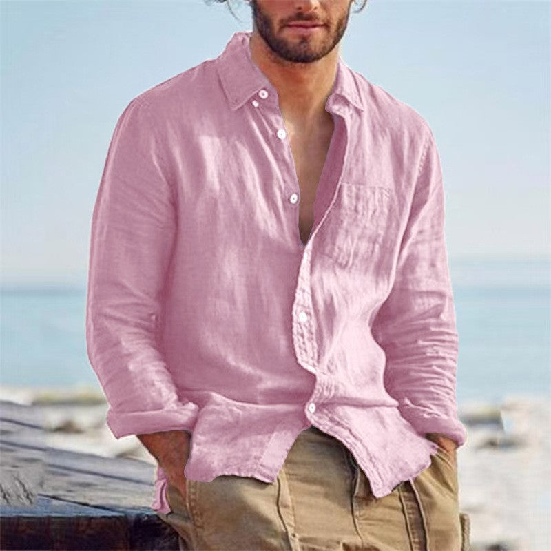 LAPEL BUTTON COTTON SHIRT FOR MEN