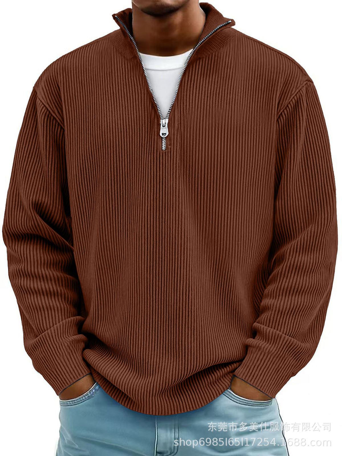 RIBBED ZIP NECK JUMPER FOR MEN