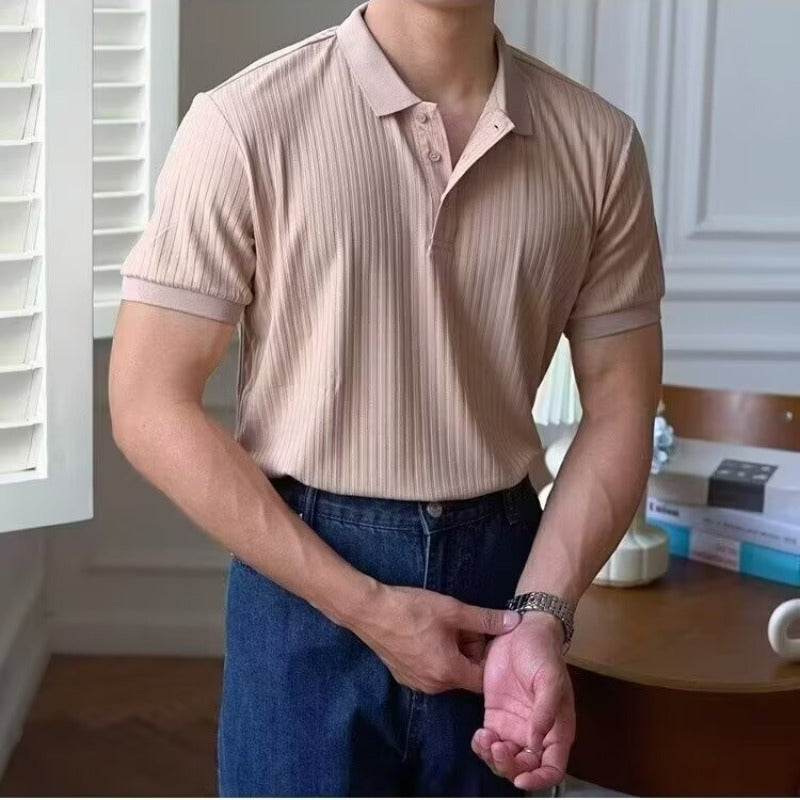 TEXTURED COTTON POLO FOR MEN