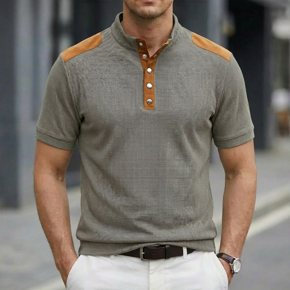 CONTRAST PANEL HENLEY SHIRT FOR MEN