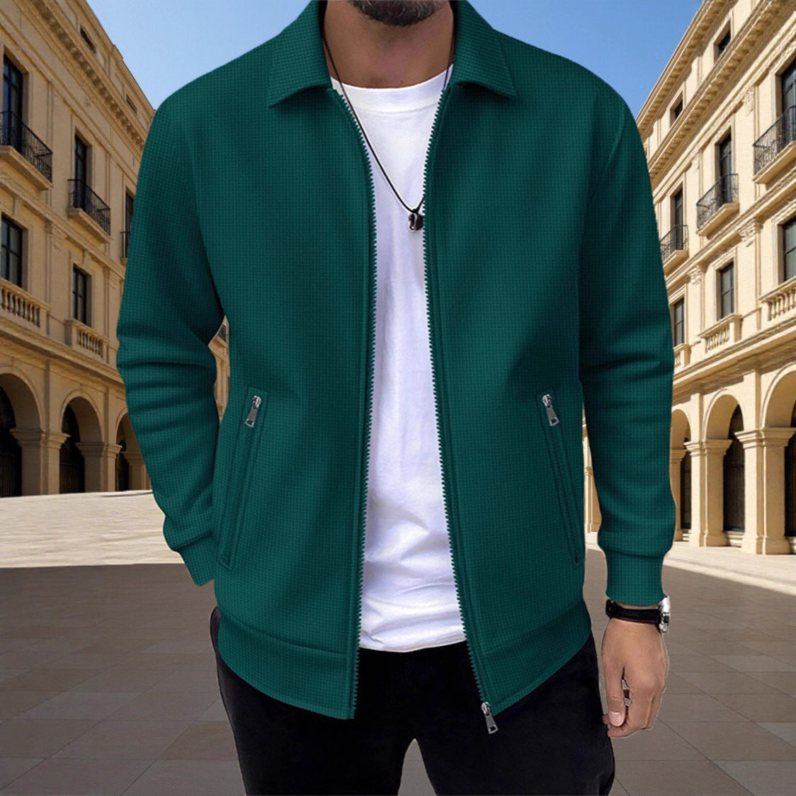 TEXTURED ZIP VEST FOR MEN