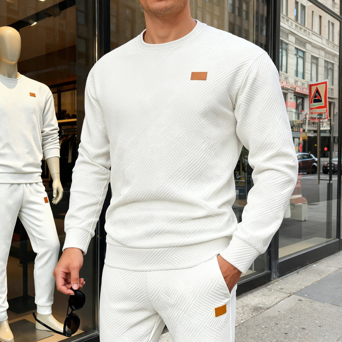 GEOMETRIC JACQUARD CREW NECK SWEATSHIRT FOR MEN