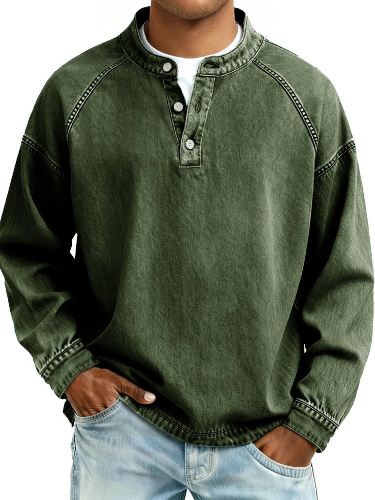 DENIM-LOOK HENLEY SHIRT FOR MEN