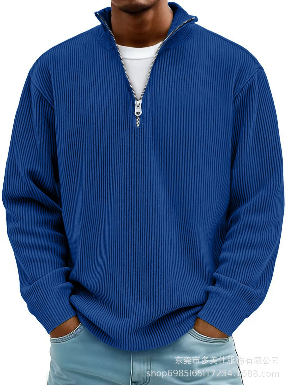 RIBBED ZIP NECK JUMPER FOR MEN