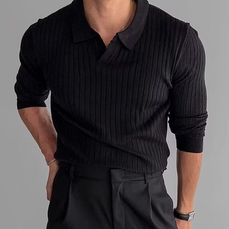 LAPEL RIB KNIT SHIRT FOR MEN