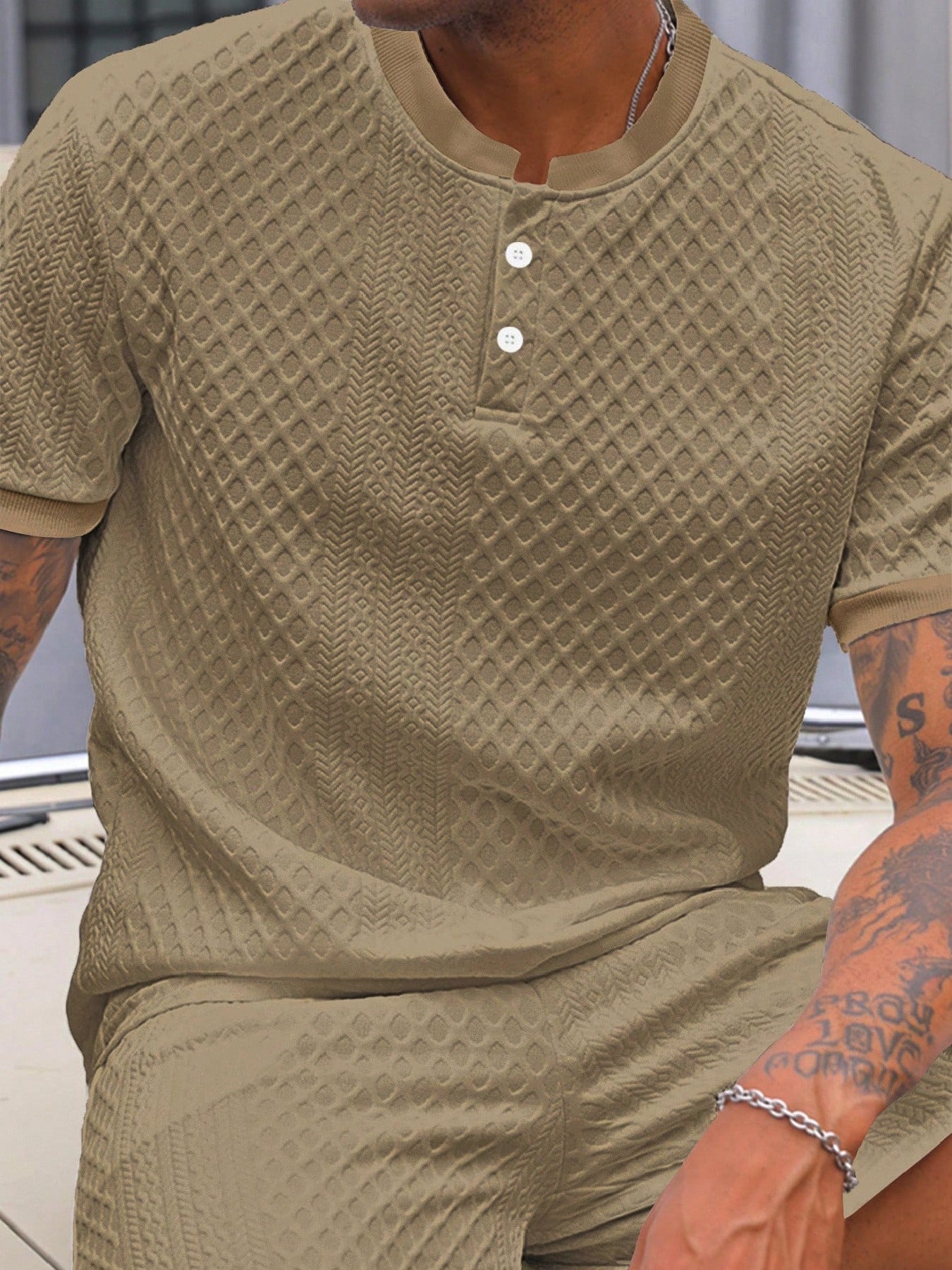 JACQUARD HENLEY POLO SHIRT FOR MEN