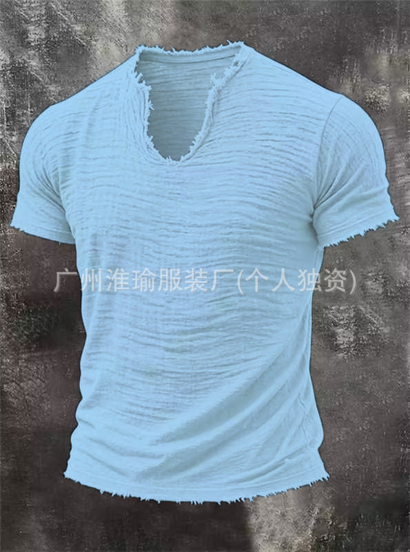TEXTURED COTTON V-NECK SHIRT FOR MEN