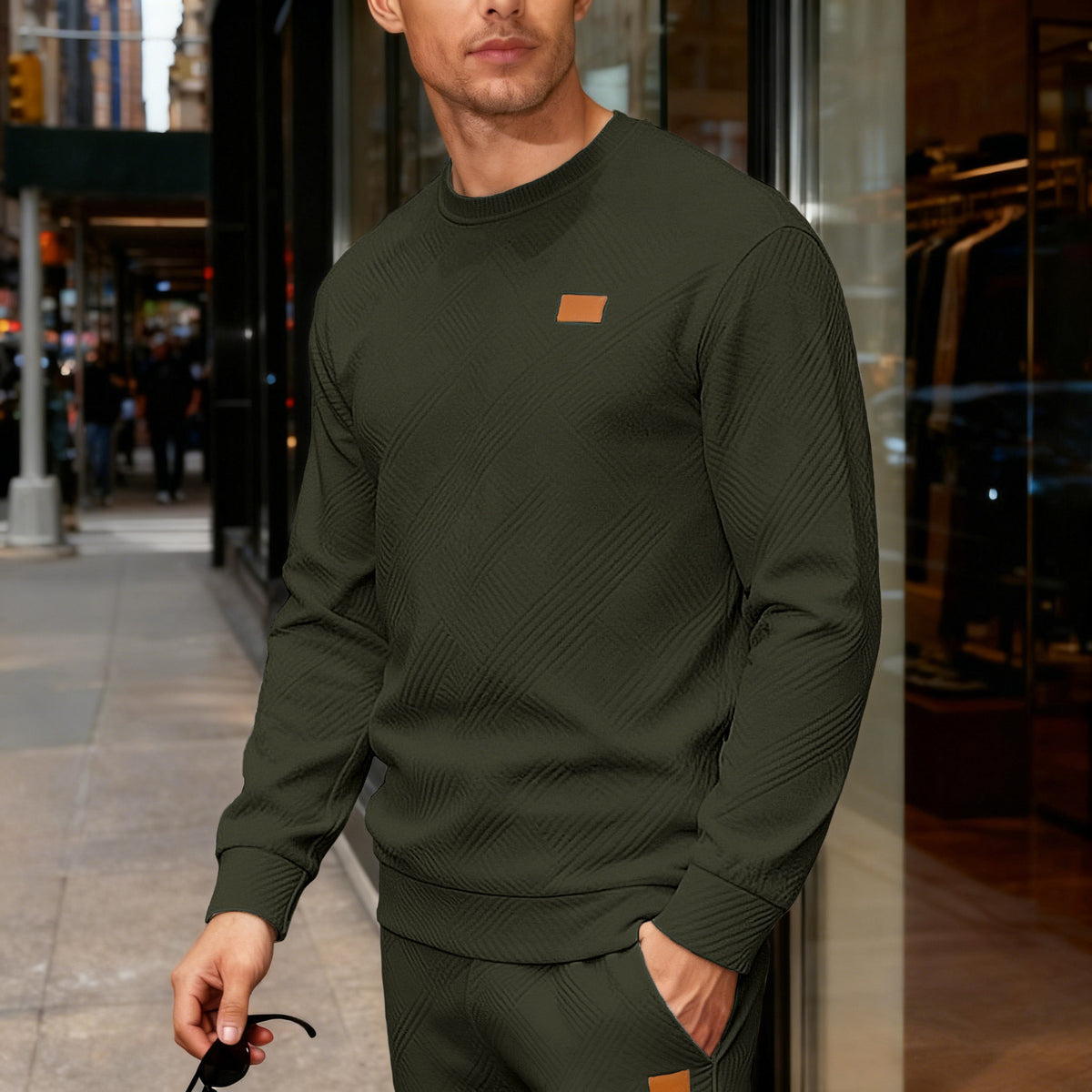 GEOMETRIC JACQUARD CREW NECK SWEATSHIRT FOR MEN