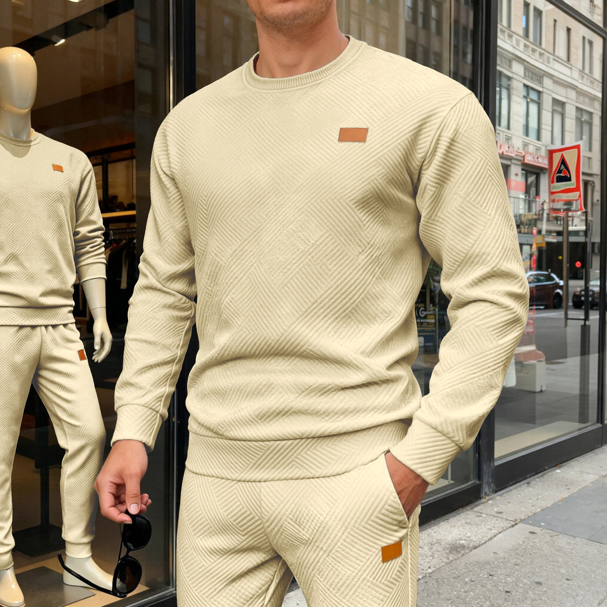 GEOMETRIC JACQUARD CREW NECK SWEATSHIRT FOR MEN