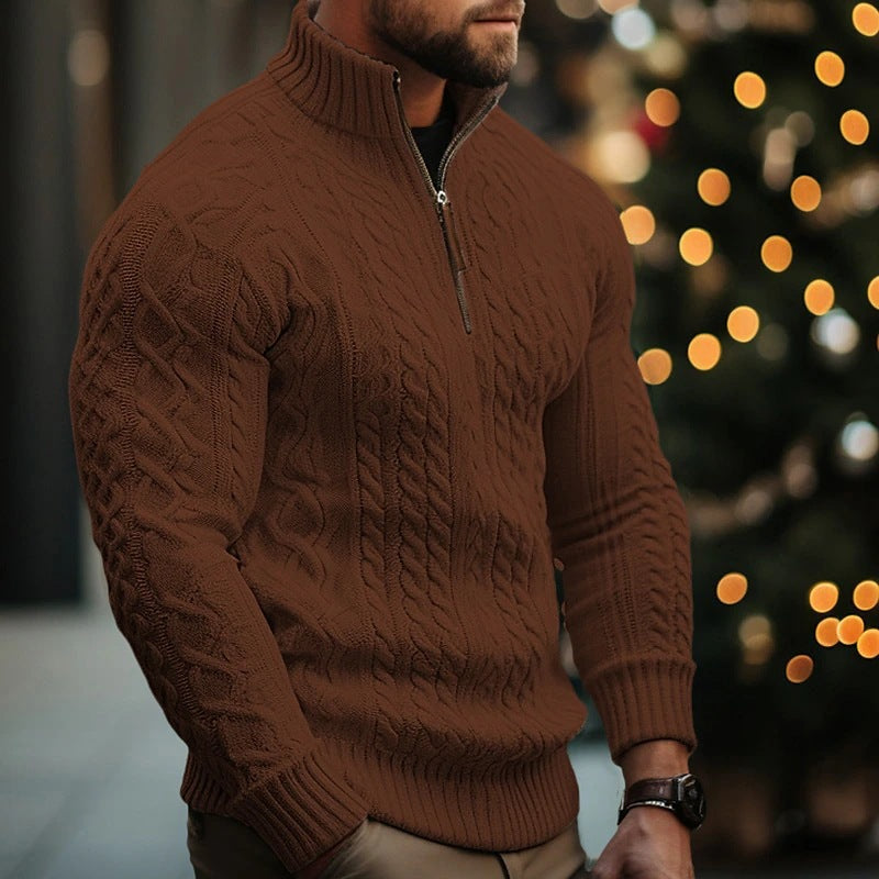 CABLE KNIT HALF ZIP SWEATER FOR MEN