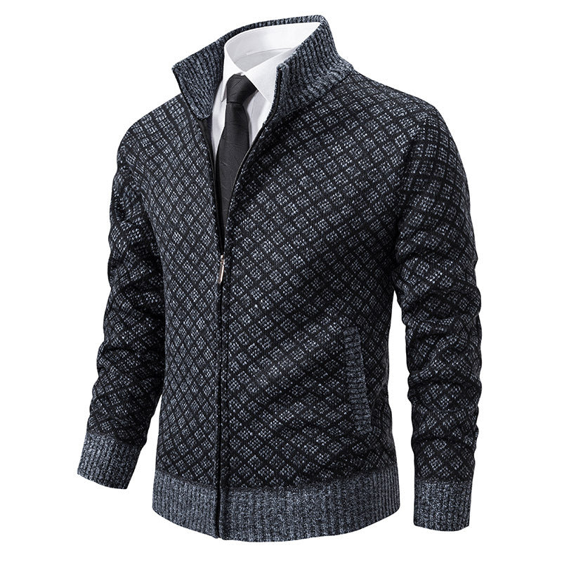 DIAMOND KNIT ZIP SWEATER FOR MEN