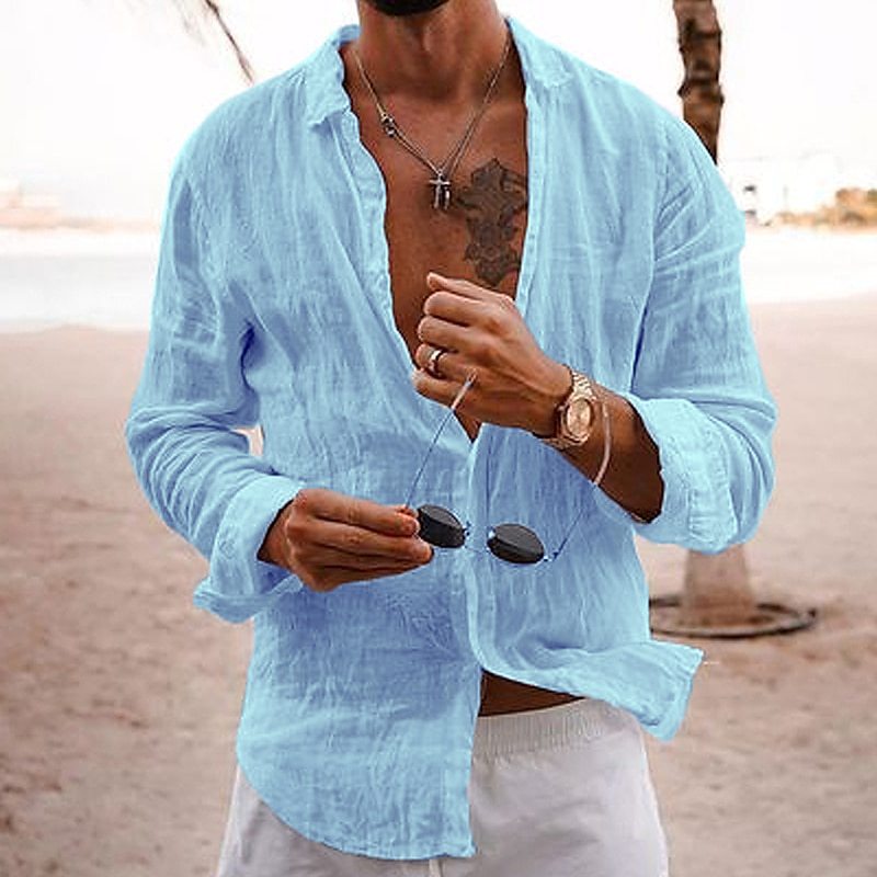 OPEN COLLAR COTTON SHIRT FOR MEN