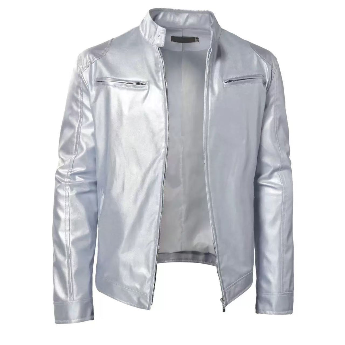 STAND COLLAR PU JACKET FOR MEN