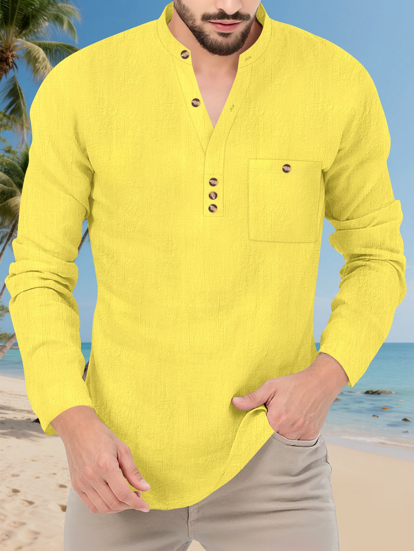 LOOSE STAND COLLAR SHIRT FOR MEN