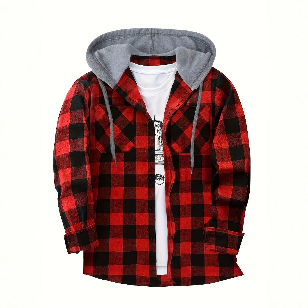 PLAID HOODED SWEATSHIRT FOR MEN