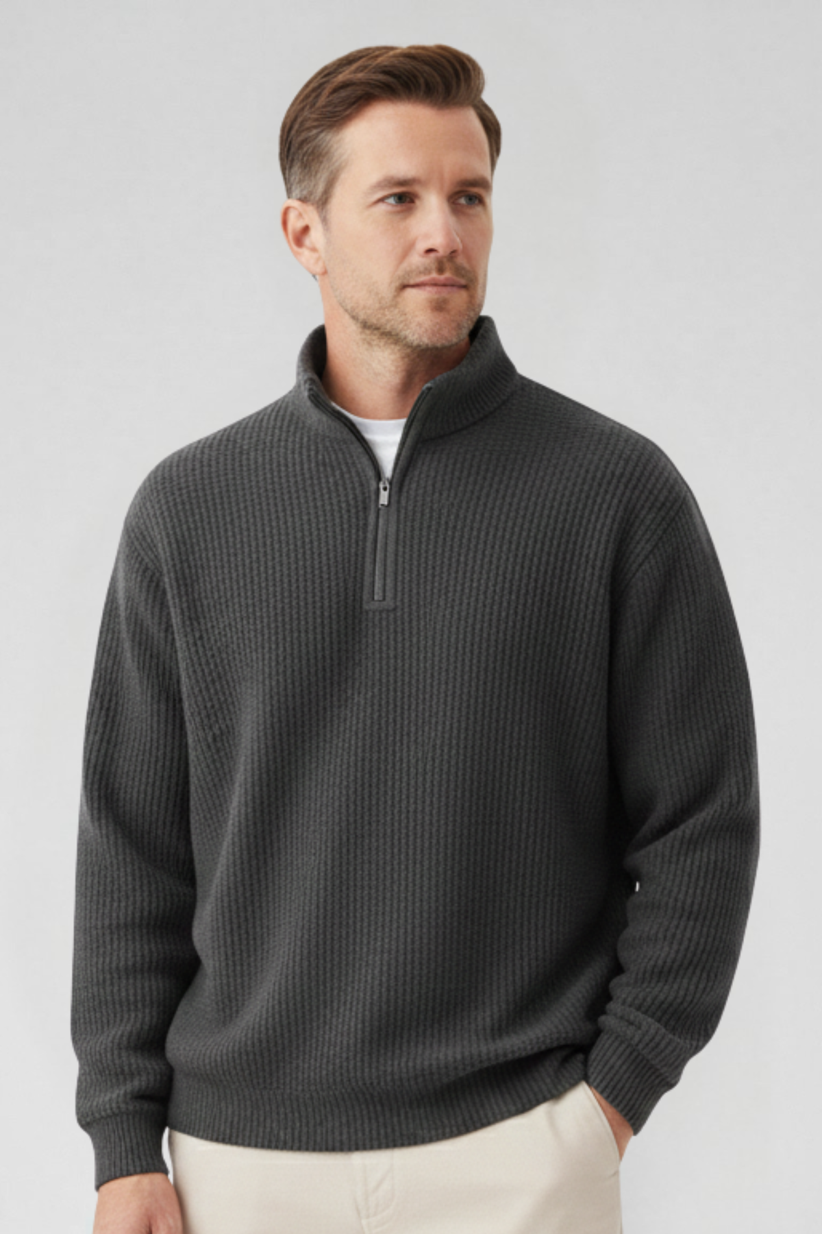 QUARTER ZIP KNIT SWEATER FOR MEN