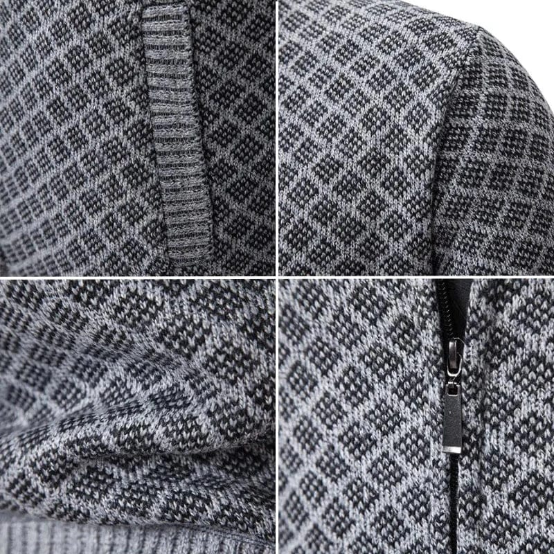 DIAMOND KNIT ZIP SWEATER FOR MEN