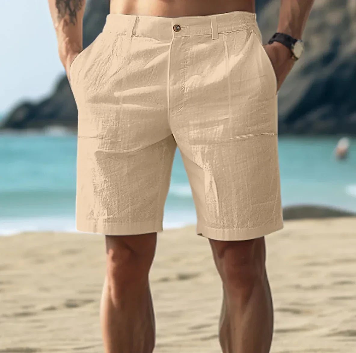 RIBBED LINEN SHORTS FOR MEN