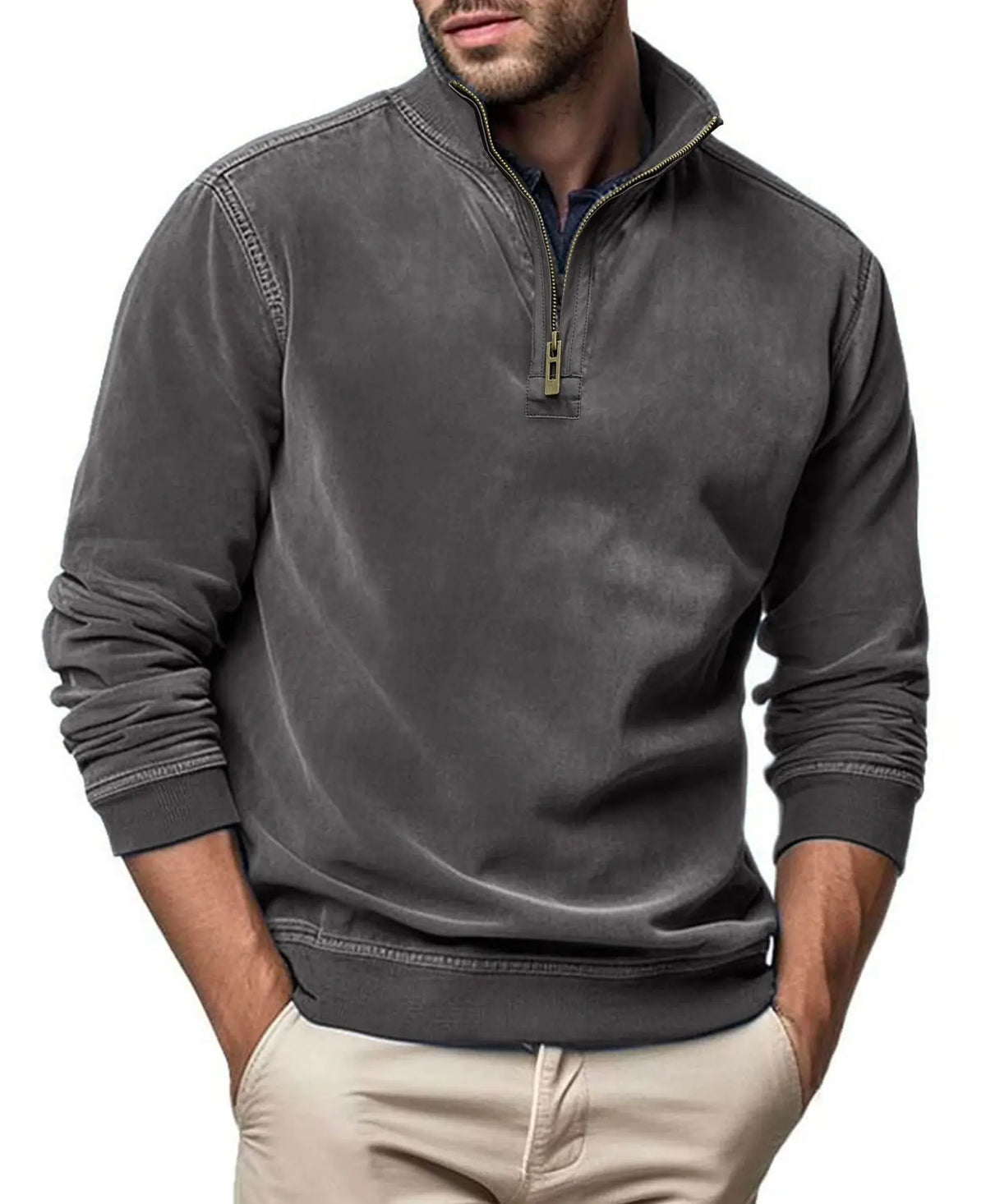RAISED COLLAR ZIP SWEATER FOR MEN