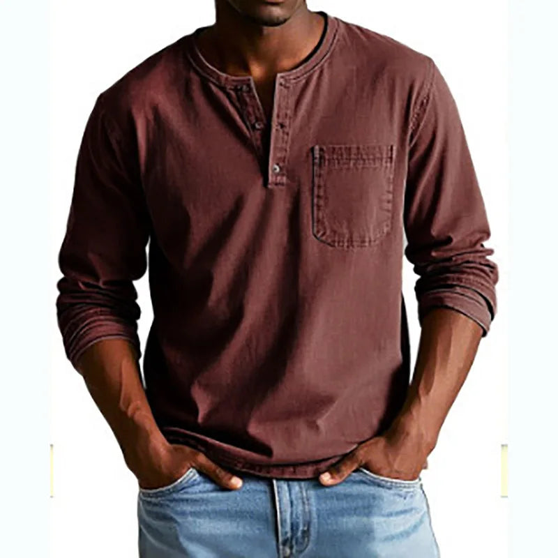 VINTAGE HENLEY SHIRT FOR MEN