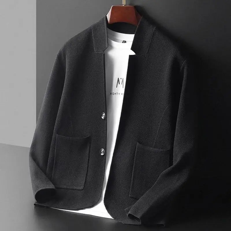 KNIT STAND COLLAR CARDIGAN FOR MEN