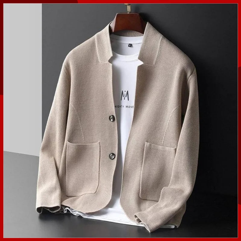 KNIT STAND COLLAR CARDIGAN FOR MEN