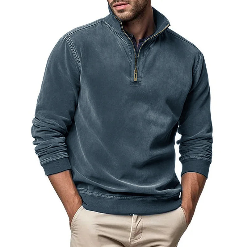 RAISED COLLAR ZIP SWEATER FOR MEN