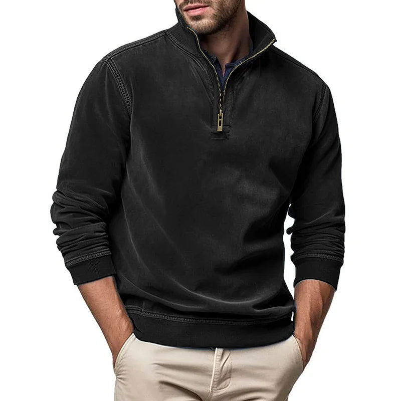 RAISED COLLAR ZIP SWEATER FOR MEN
