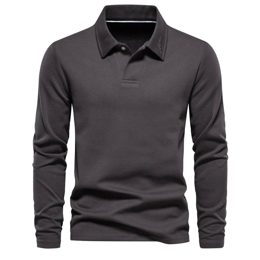 LONG SLEEVE COTTON POLO FOR MEN