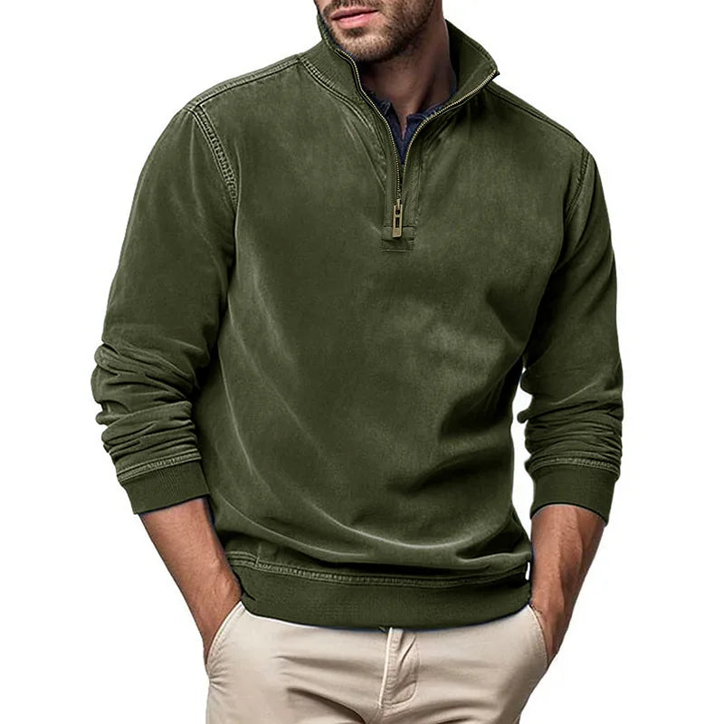 RAISED COLLAR ZIP SWEATER FOR MEN