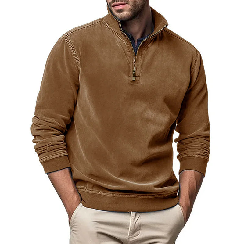 RAISED COLLAR ZIP SWEATER FOR MEN