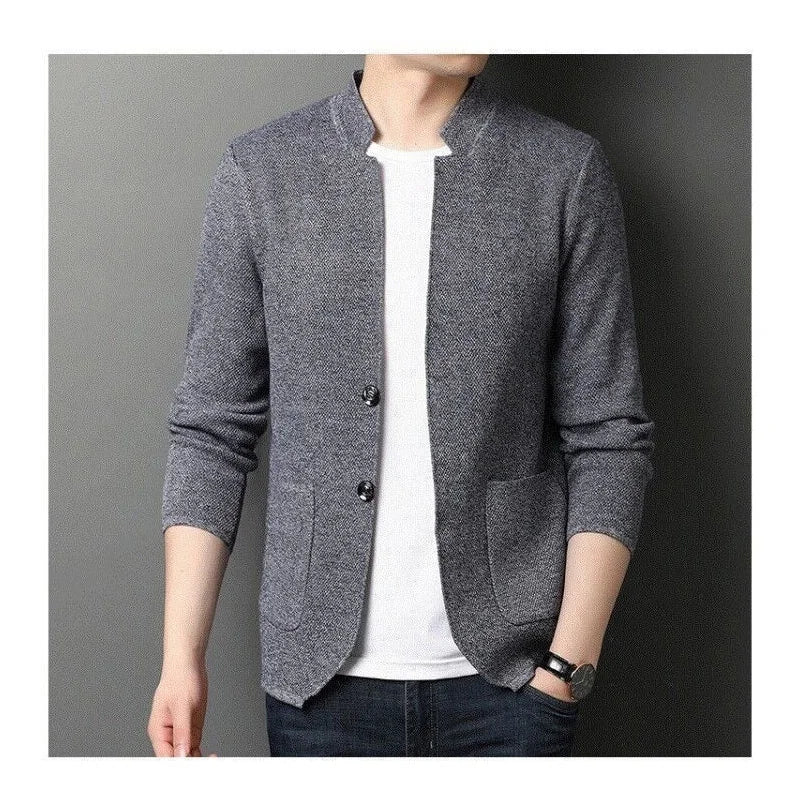 KNIT STAND COLLAR CARDIGAN FOR MEN