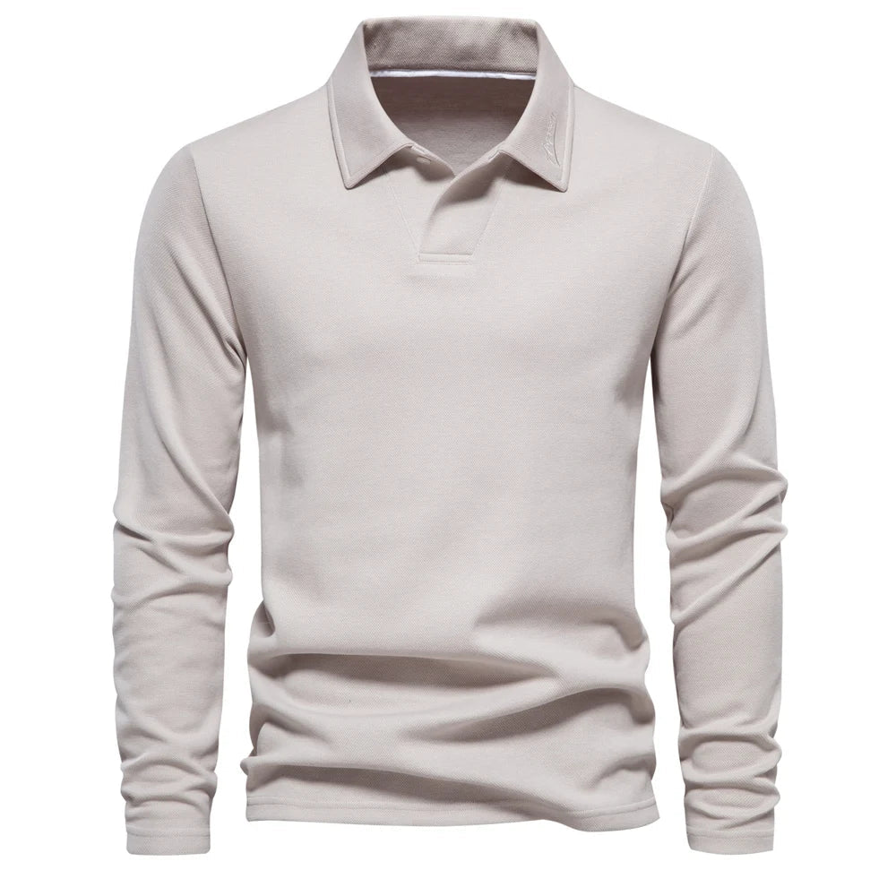 LONG SLEEVE COTTON POLO FOR MEN