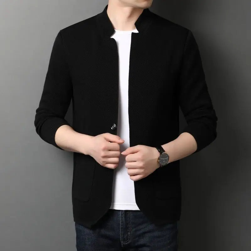 KNIT STAND COLLAR CARDIGAN FOR MEN