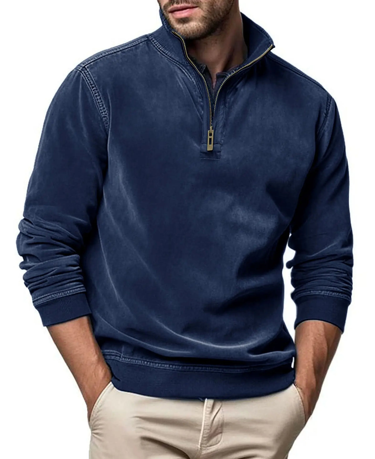RAISED COLLAR ZIP SWEATER FOR MEN