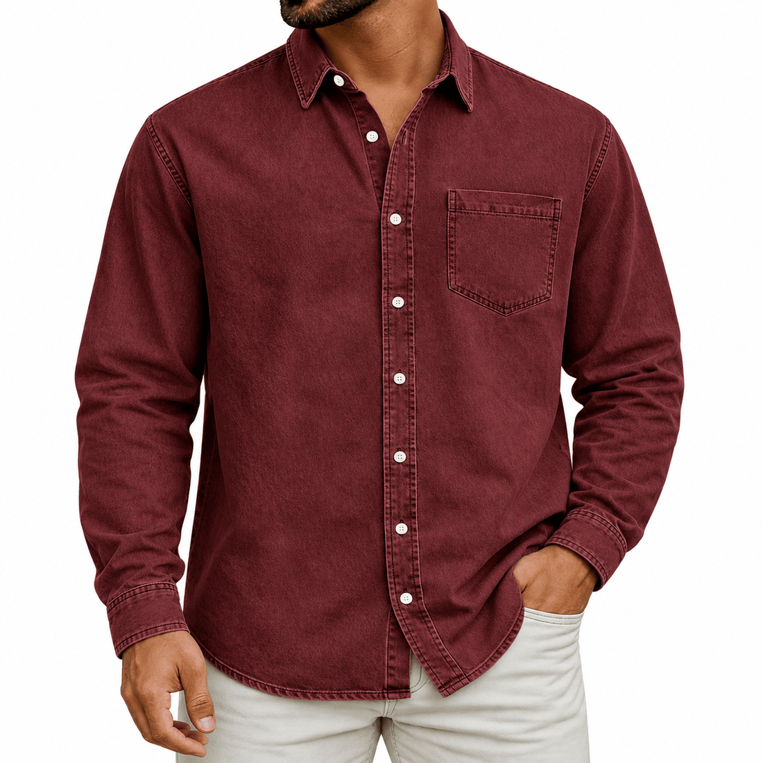 TEXTURED DENIM SHIRT FOR MEN