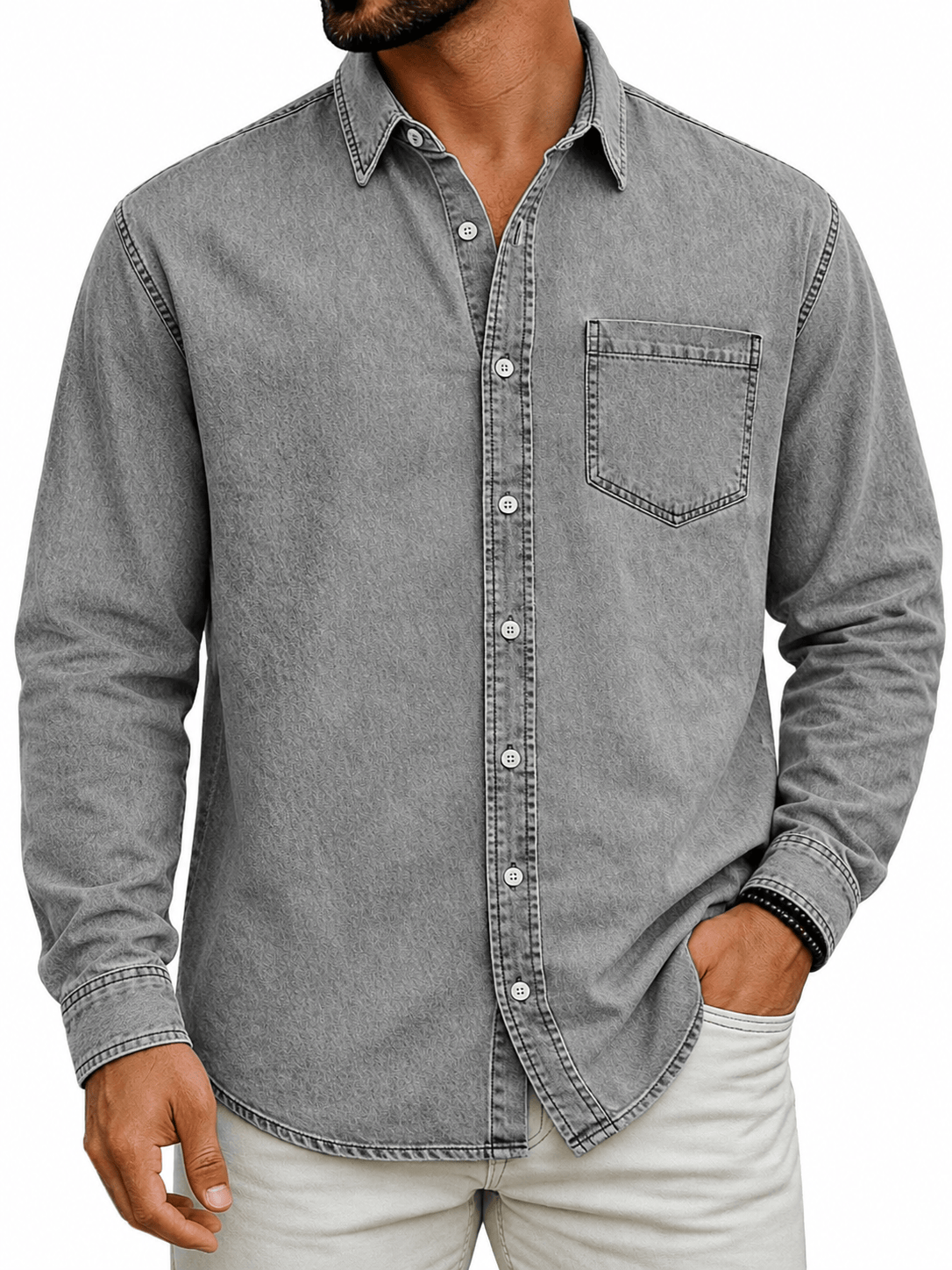 PRE-WASHED DENIM SHIRT FOR MEN