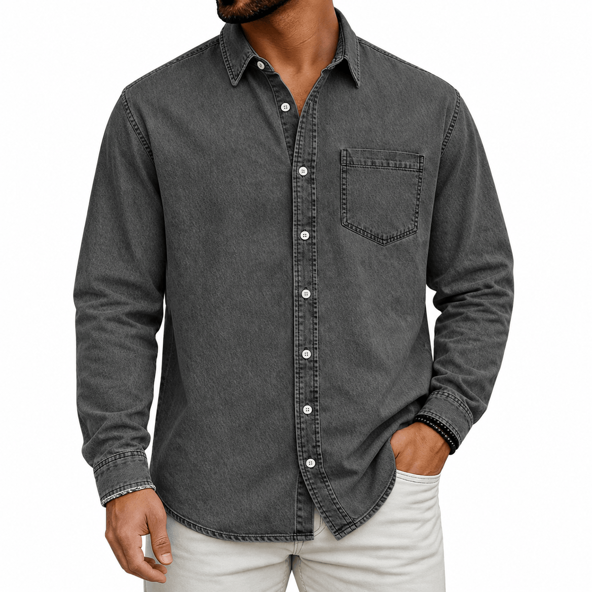 PRE-WASHED DENIM SHIRT FOR MEN