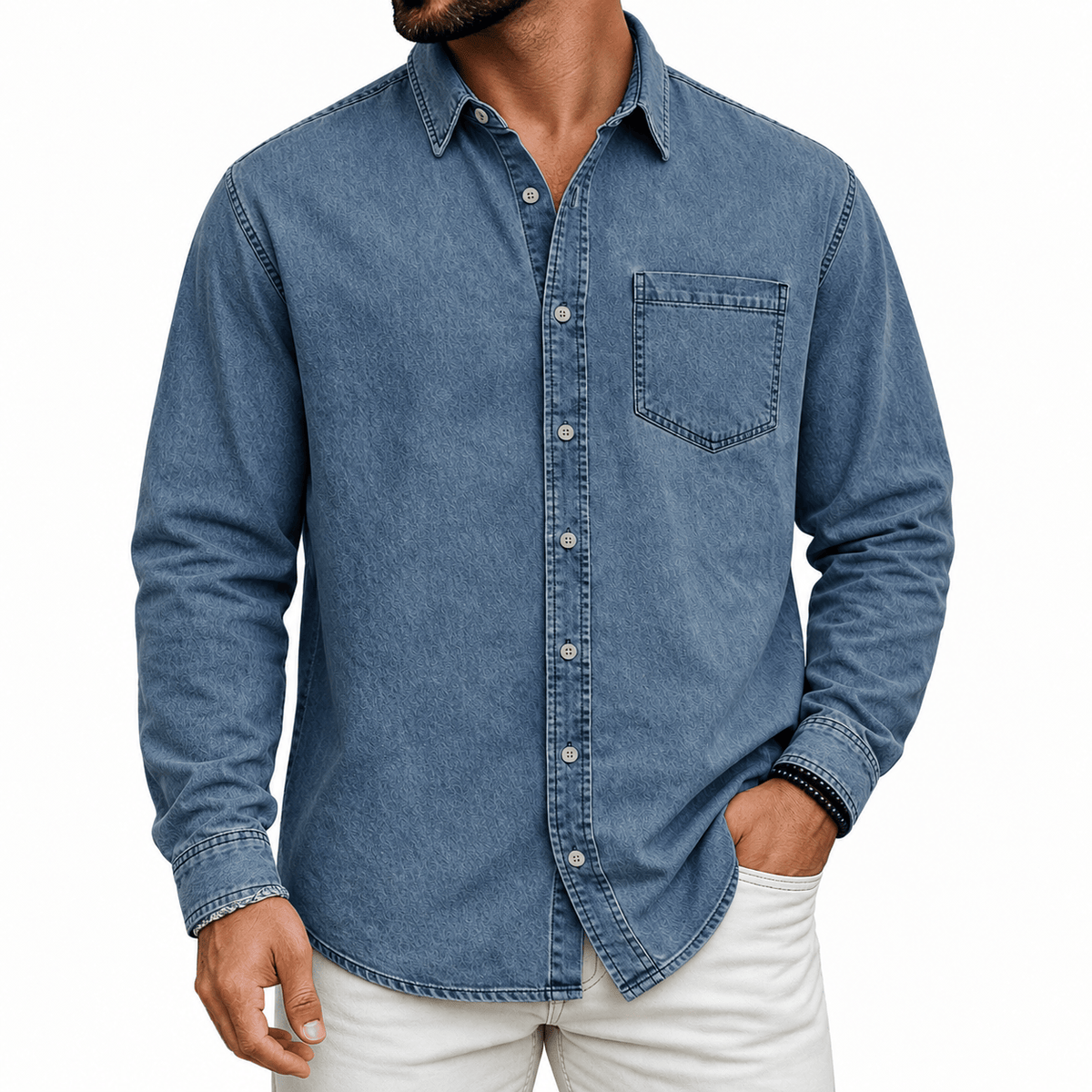 PRE-WASHED DENIM SHIRT FOR MEN
