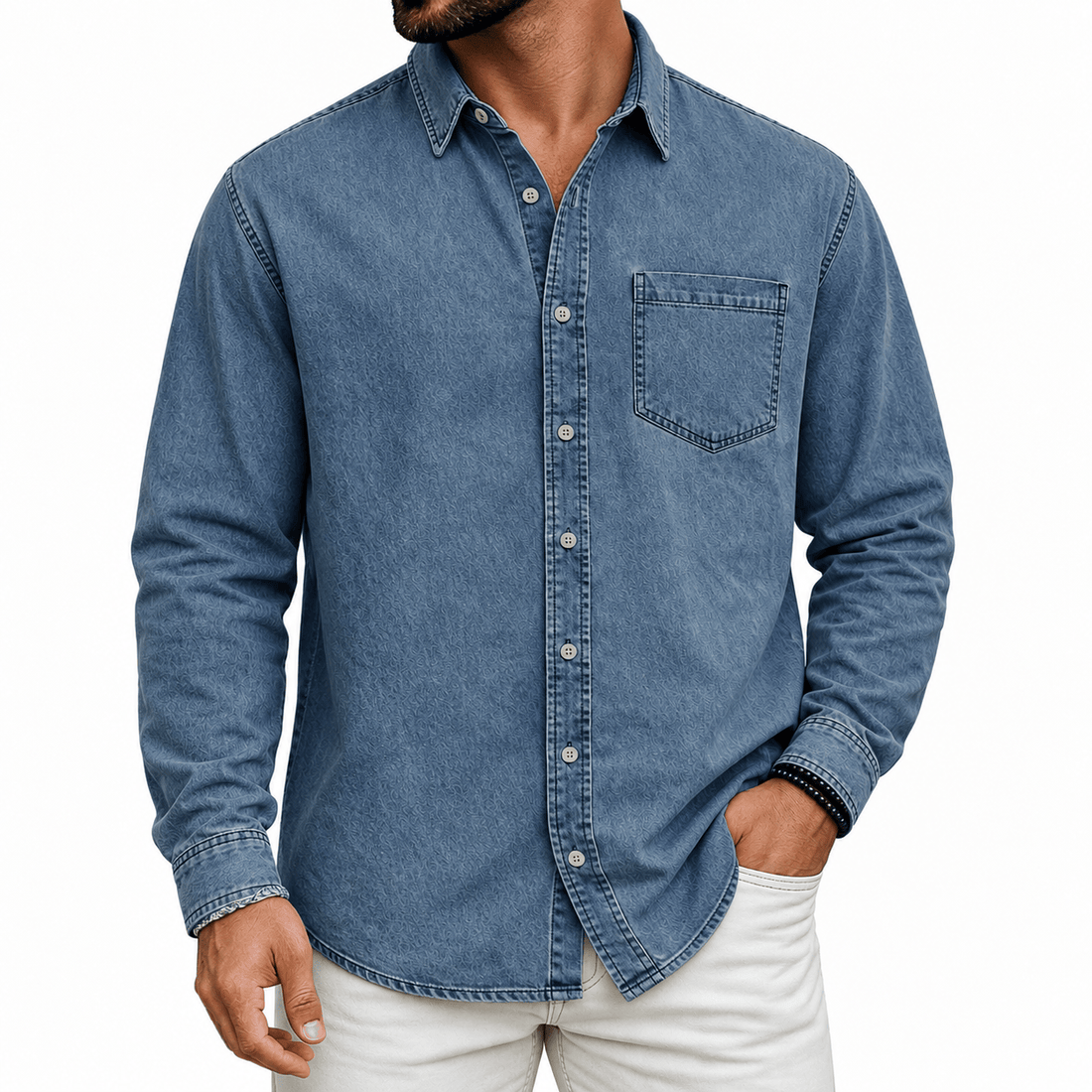 TEXTURED DENIM SHIRT FOR MEN