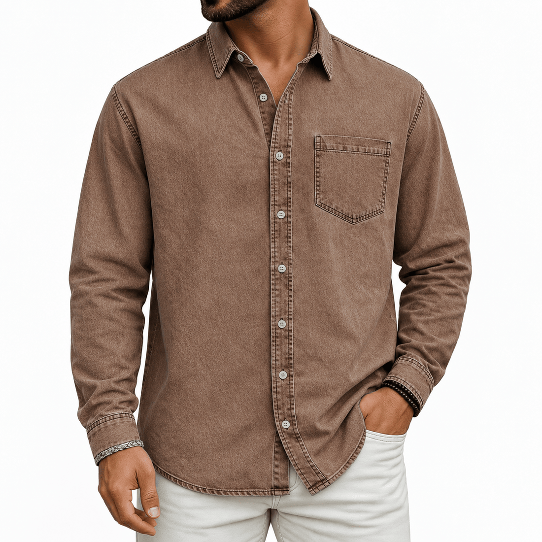 TEXTURED DENIM SHIRT FOR MEN