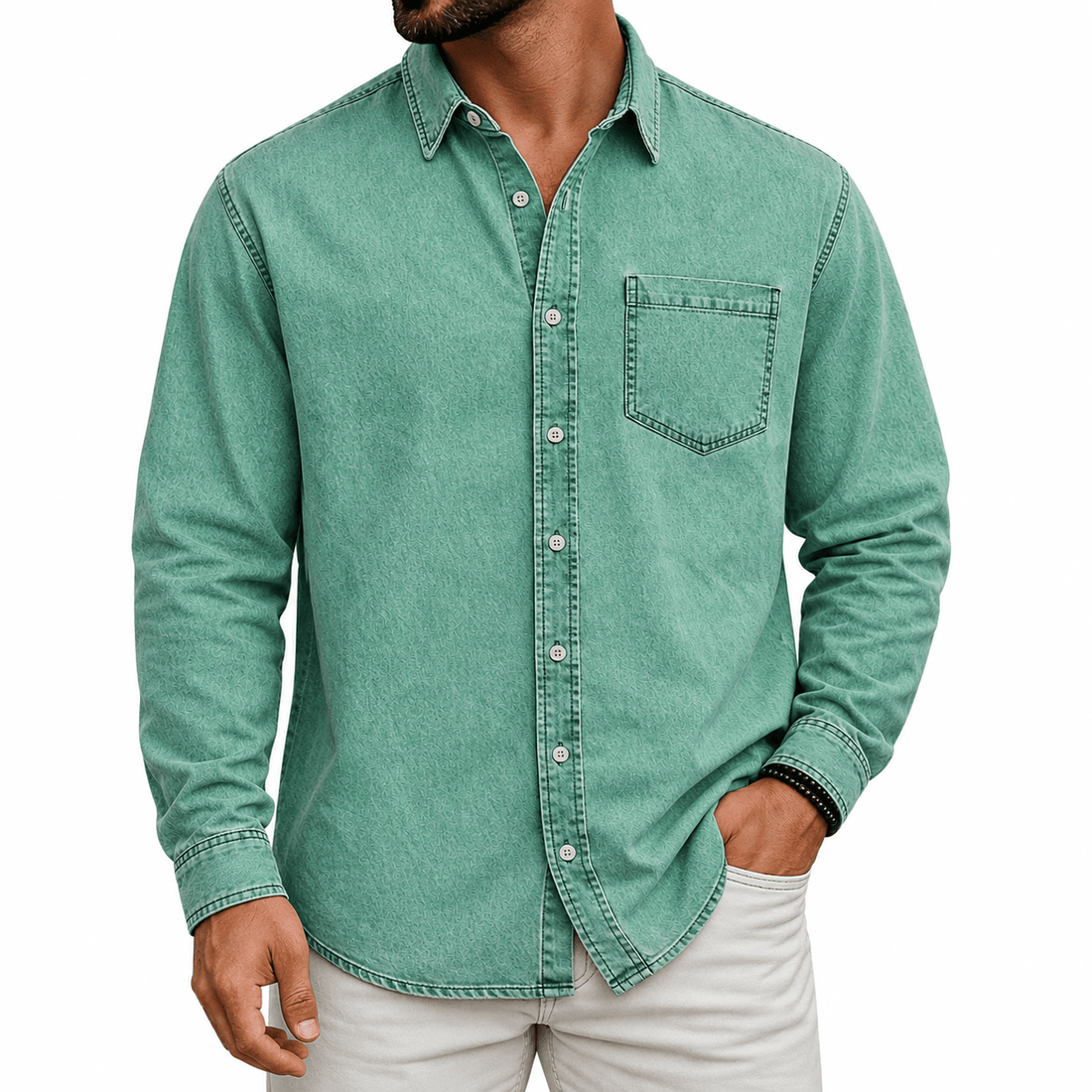 TEXTURED DENIM SHIRT FOR MEN