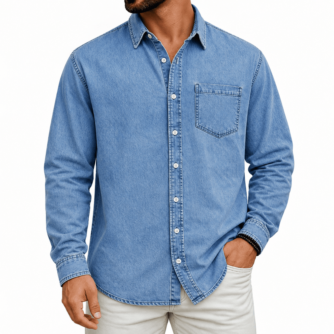 TEXTURED DENIM SHIRT FOR MEN