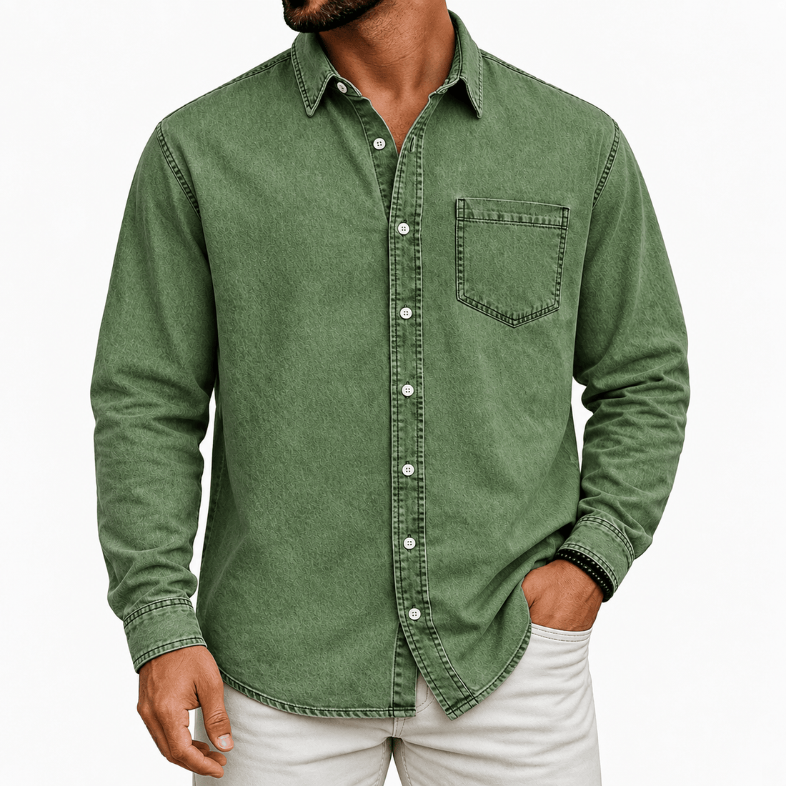 TEXTURED DENIM SHIRT FOR MEN