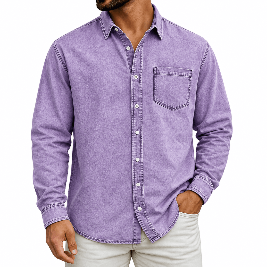 TEXTURED DENIM SHIRT FOR MEN