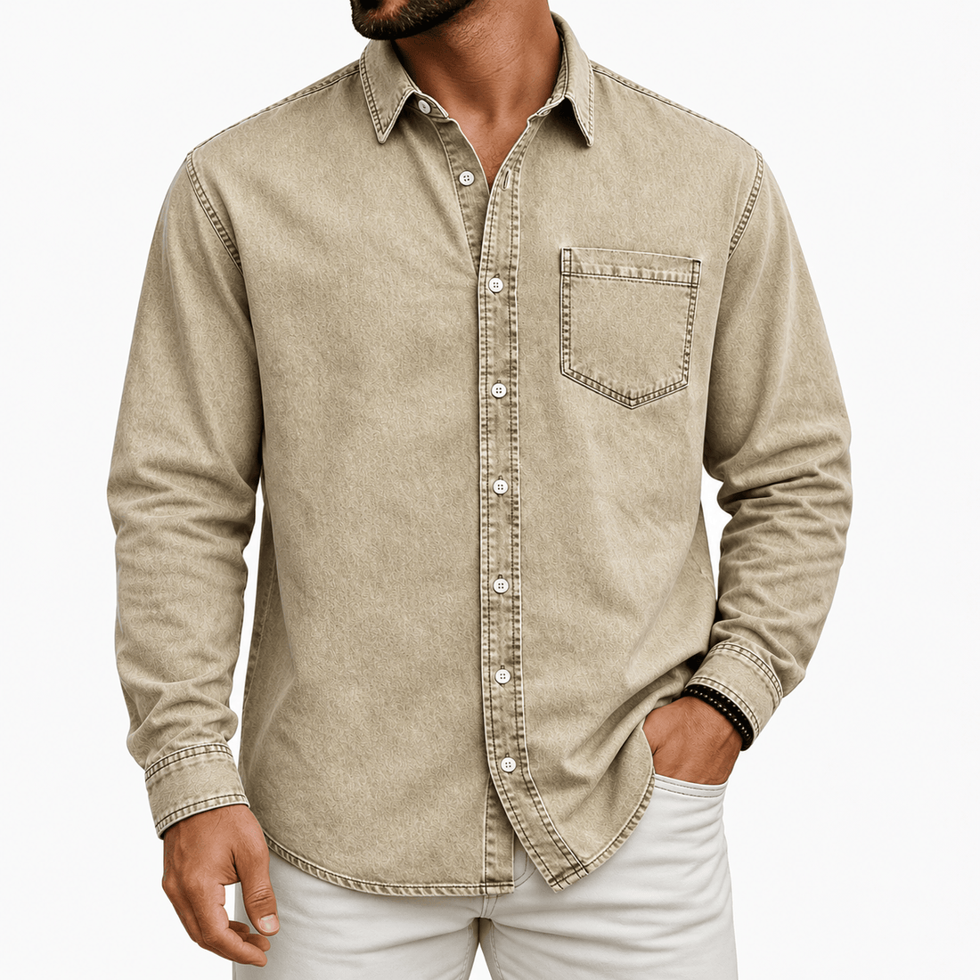 TEXTURED DENIM SHIRT FOR MEN