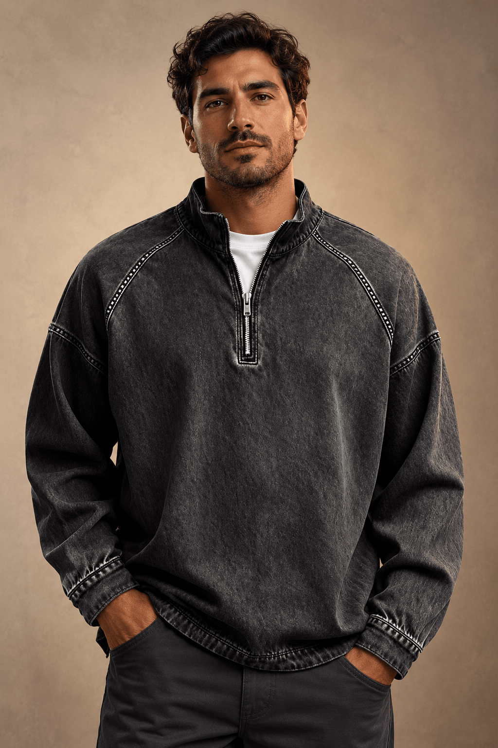 VINTAGE QUARTER ZIP SHIRT FOR MEN