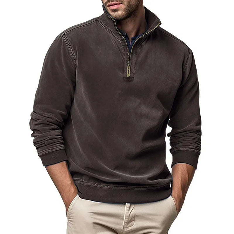 RAISED COLLAR ZIP SWEATER FOR MEN