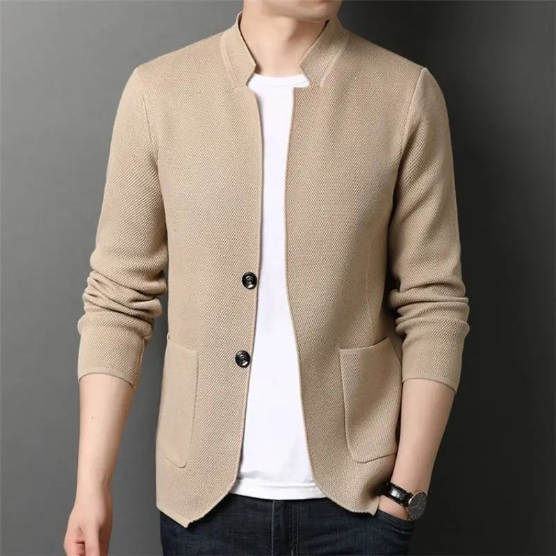 KNIT STAND COLLAR CARDIGAN FOR MEN
