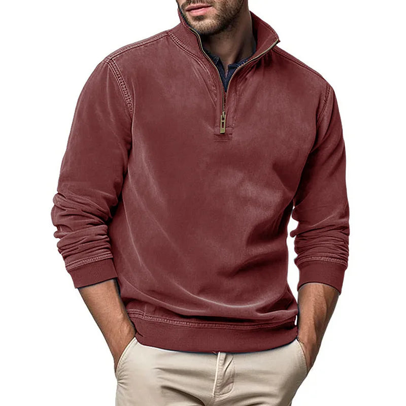 RAISED COLLAR ZIP SWEATER FOR MEN